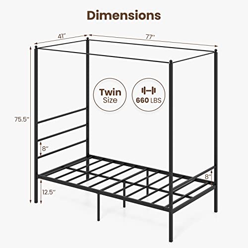 Queen Metal Canopy Bed Frame with Slats Support G298314