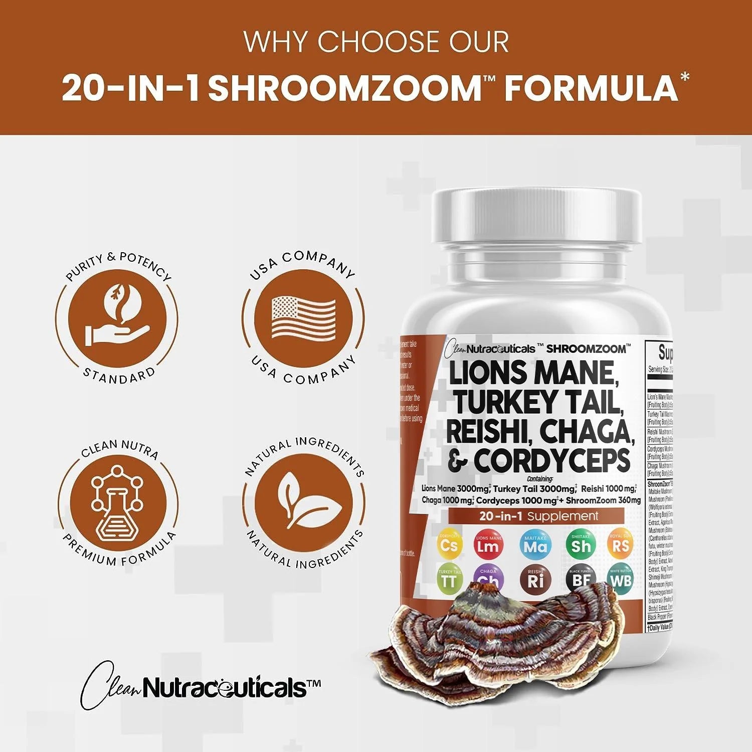 Lions Mane 3000mg 20in1 Mushroom Supplement 60 Count N4720