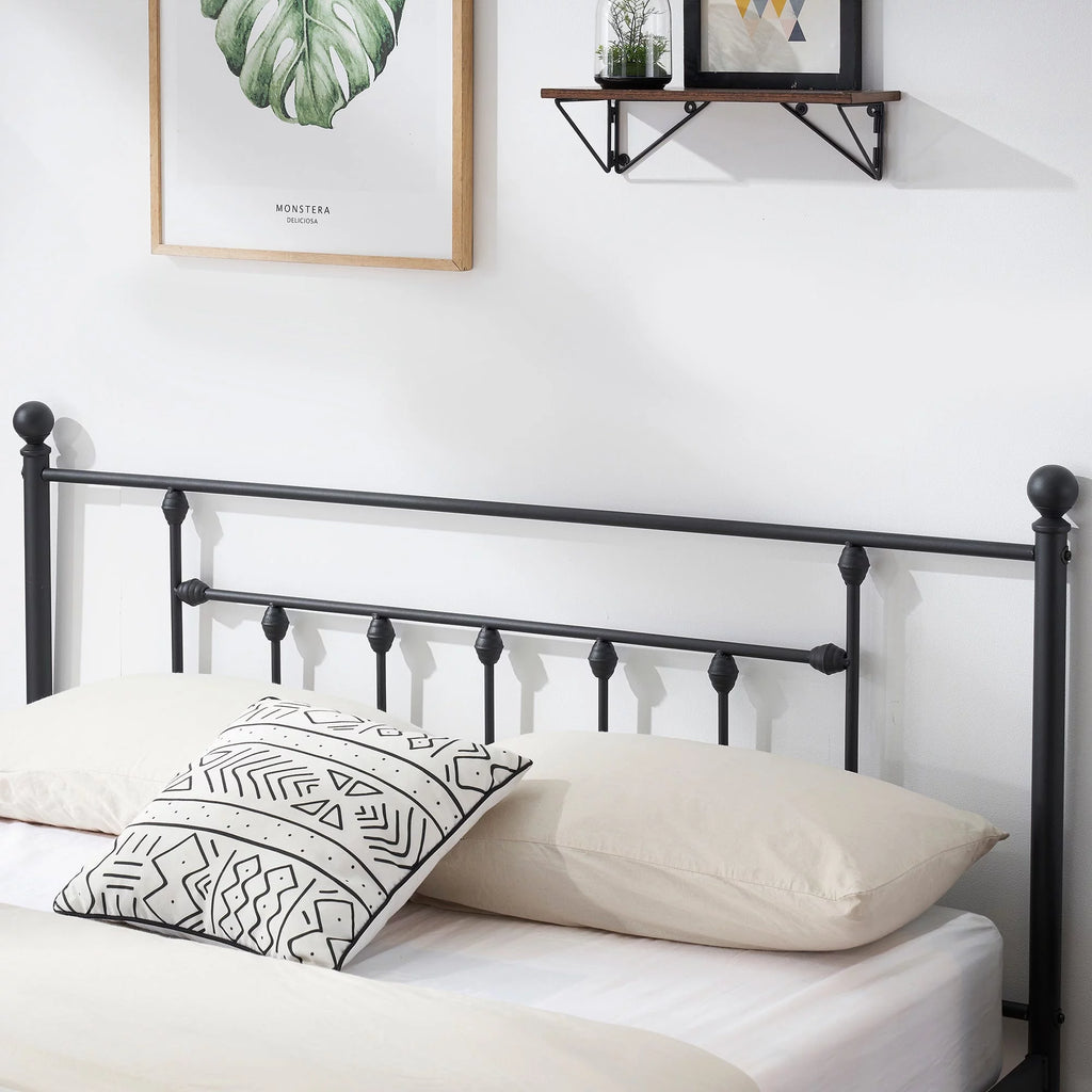 Black Queen Size Metal Bed Platform Frame with Headboard and Footboard C464564