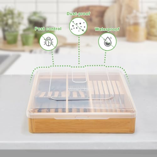 Black 5 Compartments Plastic Utensil Holder with Lid D519