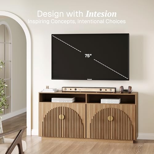 65 Inch Fluted Buffet Cabinet with Storage Caramel Brown L4490