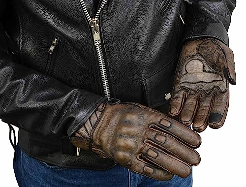 Brown Leather Motorcycle Gloves with Gel Palm D5413