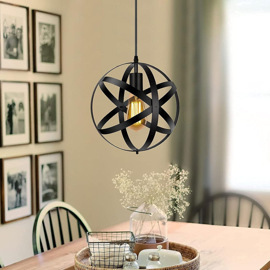 Industrial Black Metal Globe Pendant Light T14746