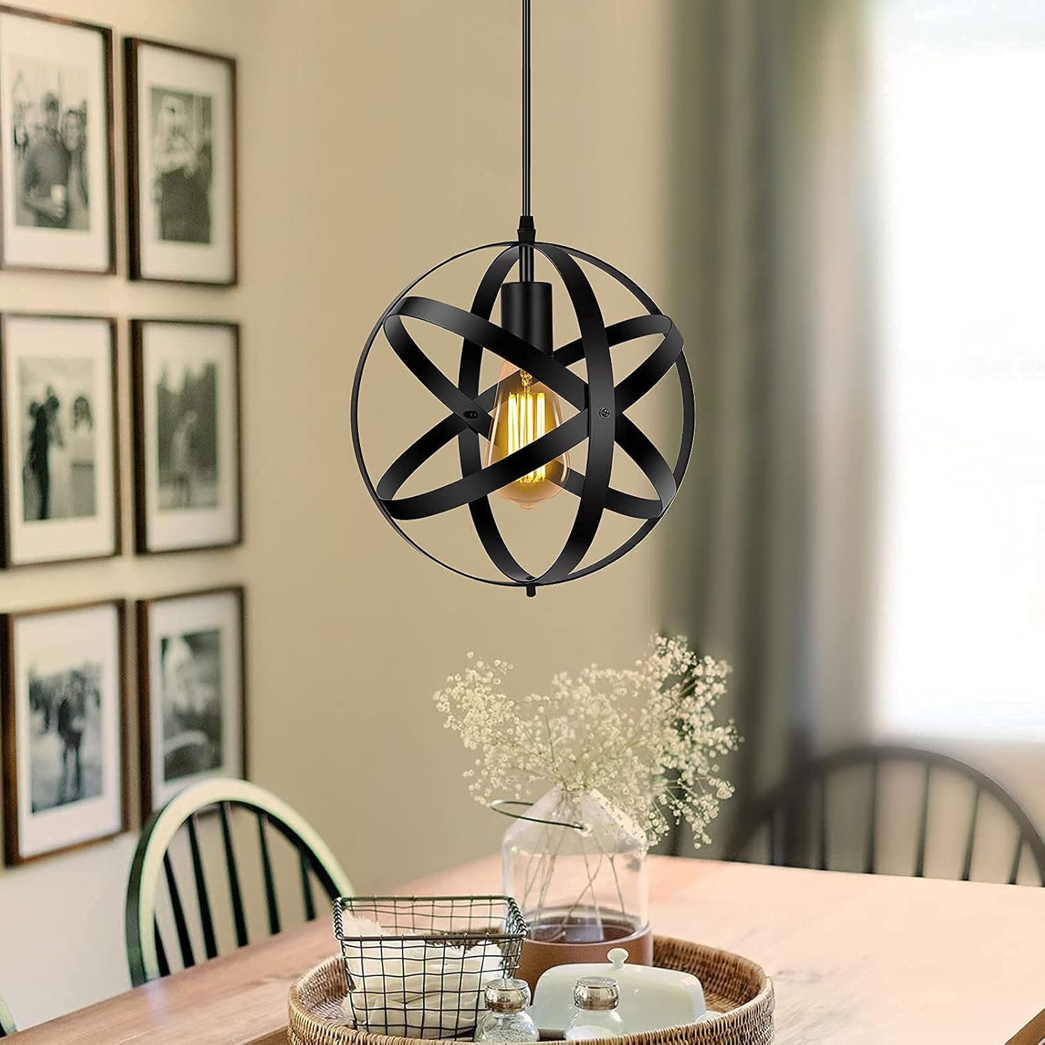 Industrial Black Metal Globe Pendant Light T14746