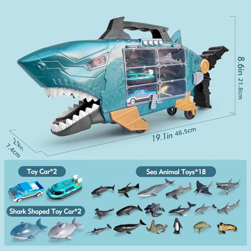 18 Pcs Sea Animal Toys with 2 Toy Trucks and 2 Cars R5695
