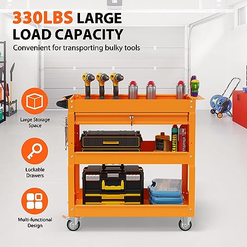 3-Tier Heavy Duty Utility Cart with Drawer, 350 Lbs Load Capacity (Black) M144668