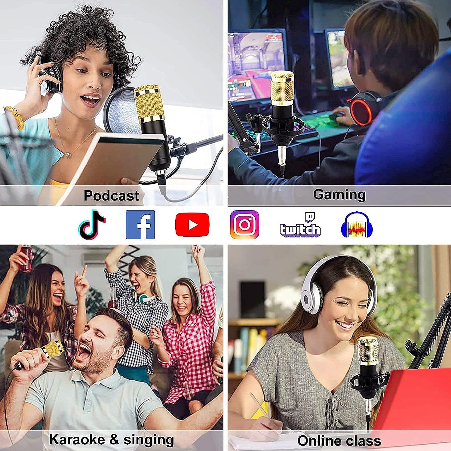 Podcast Equipment Bundle, Condenser Studio Microphone with Sound Card, Pack of 2 Z44523