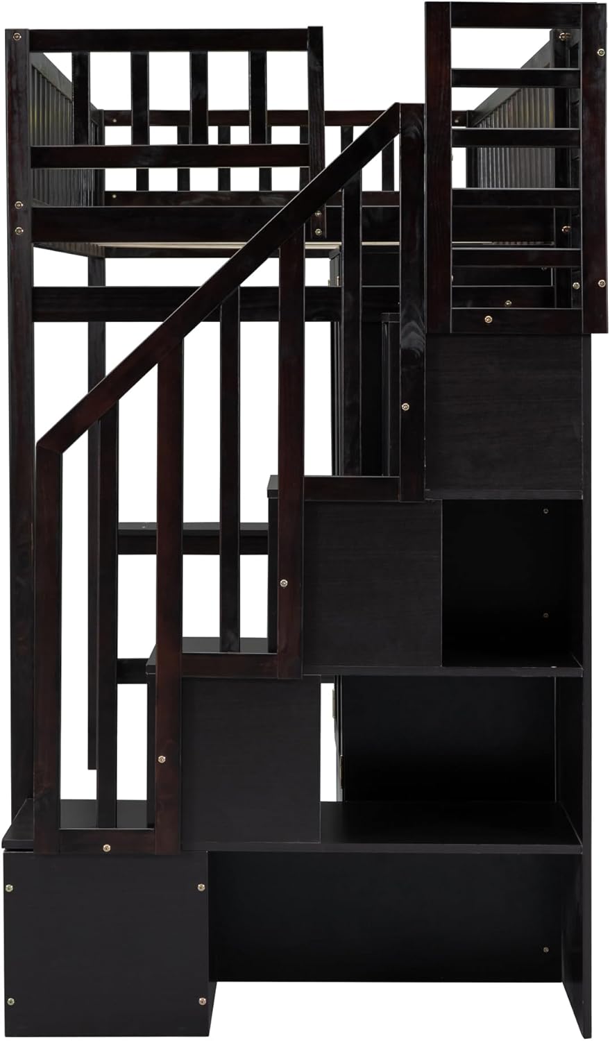 Twin Size Solid Wood Loft Bed with Stairs, Desk, Bookshelf, Drawers and Wardrobe G609