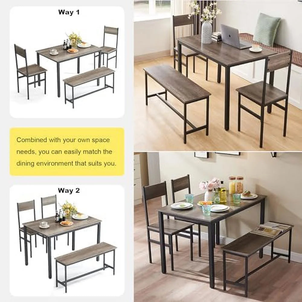 Small Kitchen Table and Chairs Set of 4 with 2 Chair 1 Bench Z7168