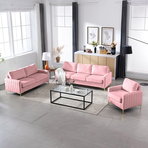 Pink Velvet 3 Piece Sofa Set X375