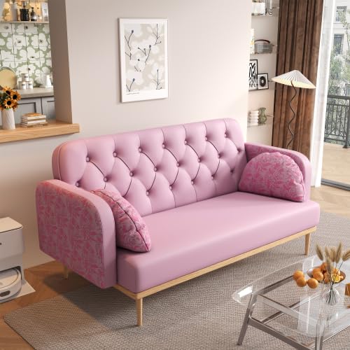 Green PU Leather 2 Seater Loveseat Sofa with 2 Throw Pillows J199200
