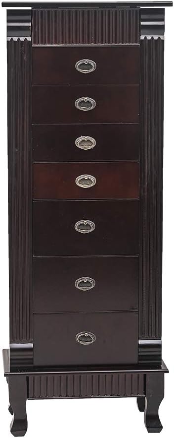 Brown 7 Drawer Jewelry Armoire Cabinet with 2 Doors D4717