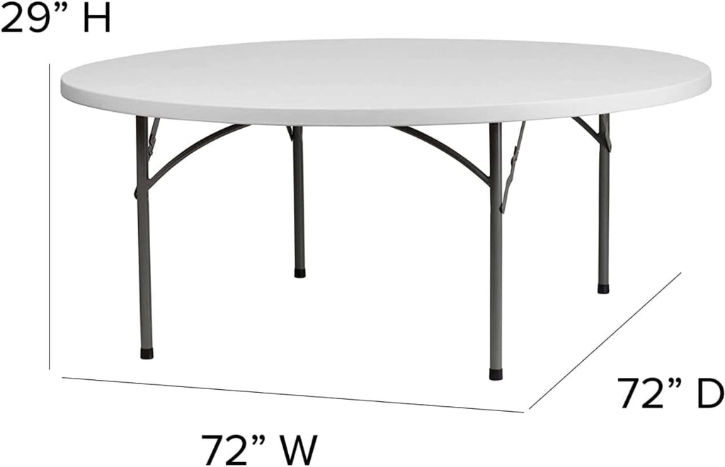White 72 Inch Round Heavy-Duty Plastic Folding Table Q972