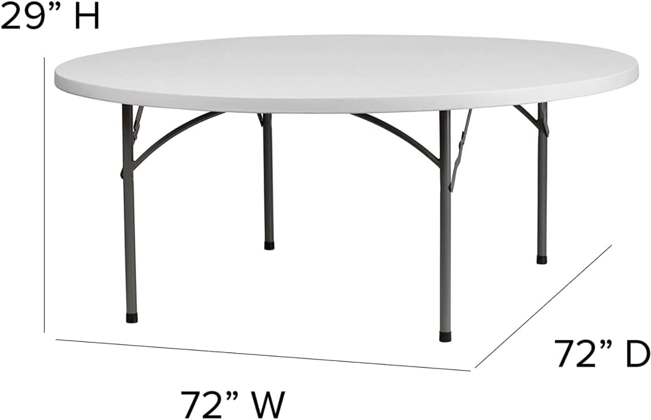 White 72 Inch Round Heavy-Duty Plastic Folding Table Q972