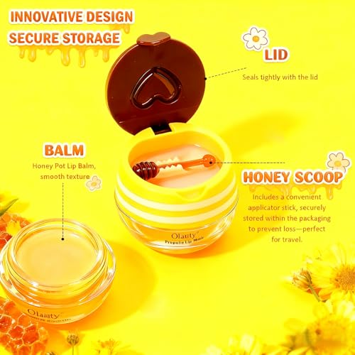 4 Pcs Lip Balm Honey Pot-Strawberry, Watermelon, Apple Lime, Honey Lip Mask Overnight Propolis Moisturizing Vitamin E Lip Balm V455470