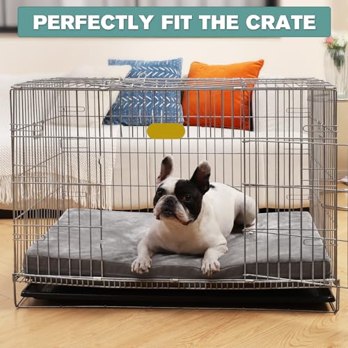 Waterproof Dog Bed Large Medium Sized Dogs Outdoor Orthopedic Crate Pad Washable Pet Beds Removable Cover Egg Crate Foam Support Durable Anti-Slip Kennel Pads 35"x22" Gray A20831