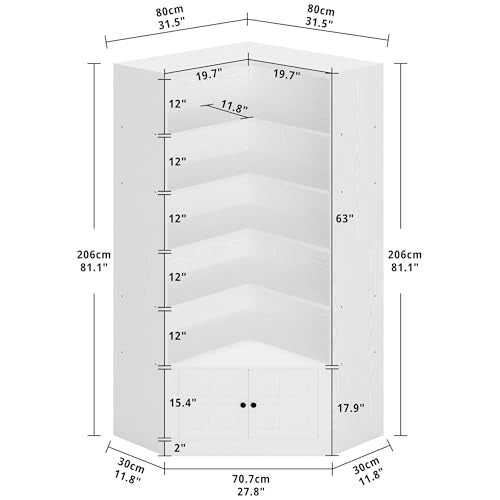 White 6 Tiers Corner Bookshelf with Door D461480