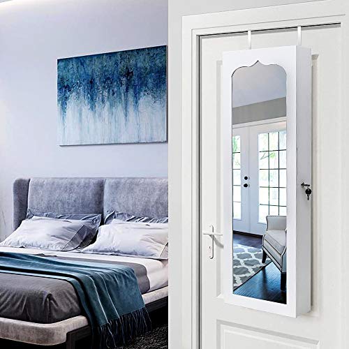Jewelry Armoire with 8 LEDs, Lockable Large Storage Jewelry Cabinet, White D82004