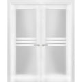 Solid French Double Doors 56 x 84 inches Opaque Glass 4 Lites White Silk Wood Solid Panel Frame U1341