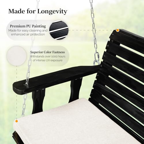 Heavy Duty Patio Wooden Porch Swing with Extra Cushion and Adjustable Chains G949