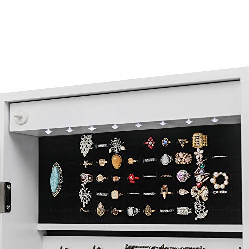 Jewelry Armoire with 8 LEDs, Lockable Large Storage Jewelry Cabinet, White D82004