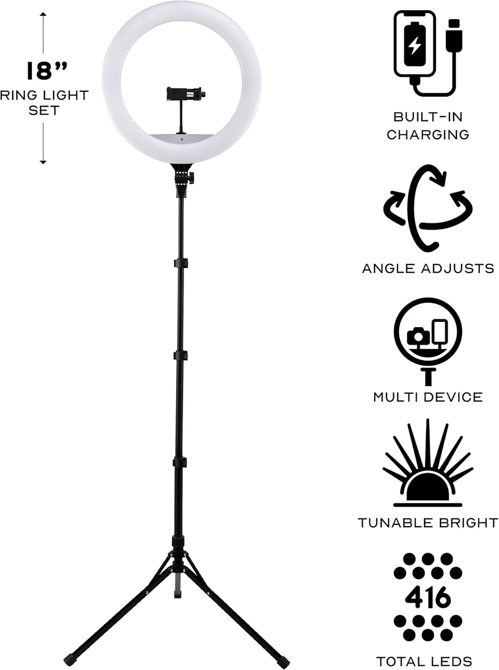 18 Inch LED Ring Light with Stand and Wireless Remote V750856
