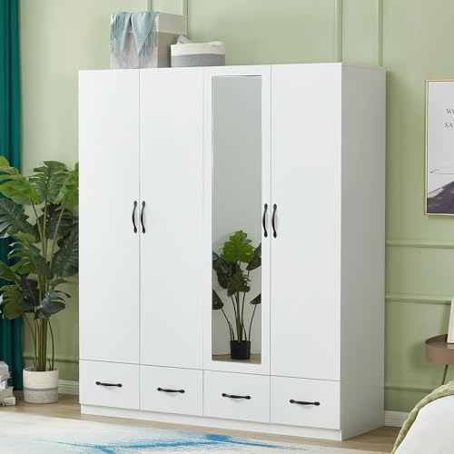 White 2 Door Wooden Wardrobe Closet with Storage Drawers I292