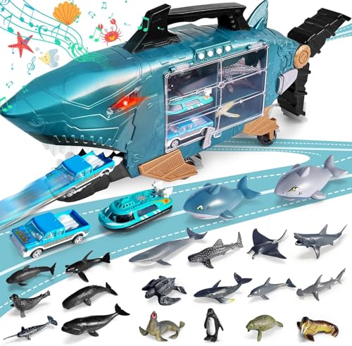 18 Pcs Sea Animal Toys with 2 Toy Trucks and 2 Cars R5695