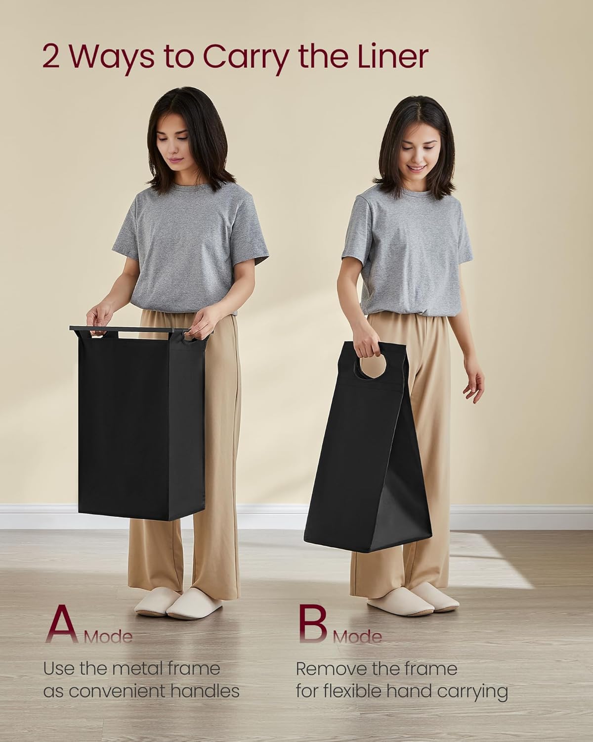 Rustic Brown and Black Laundry Hamper with 4 Removable Bags Q220488