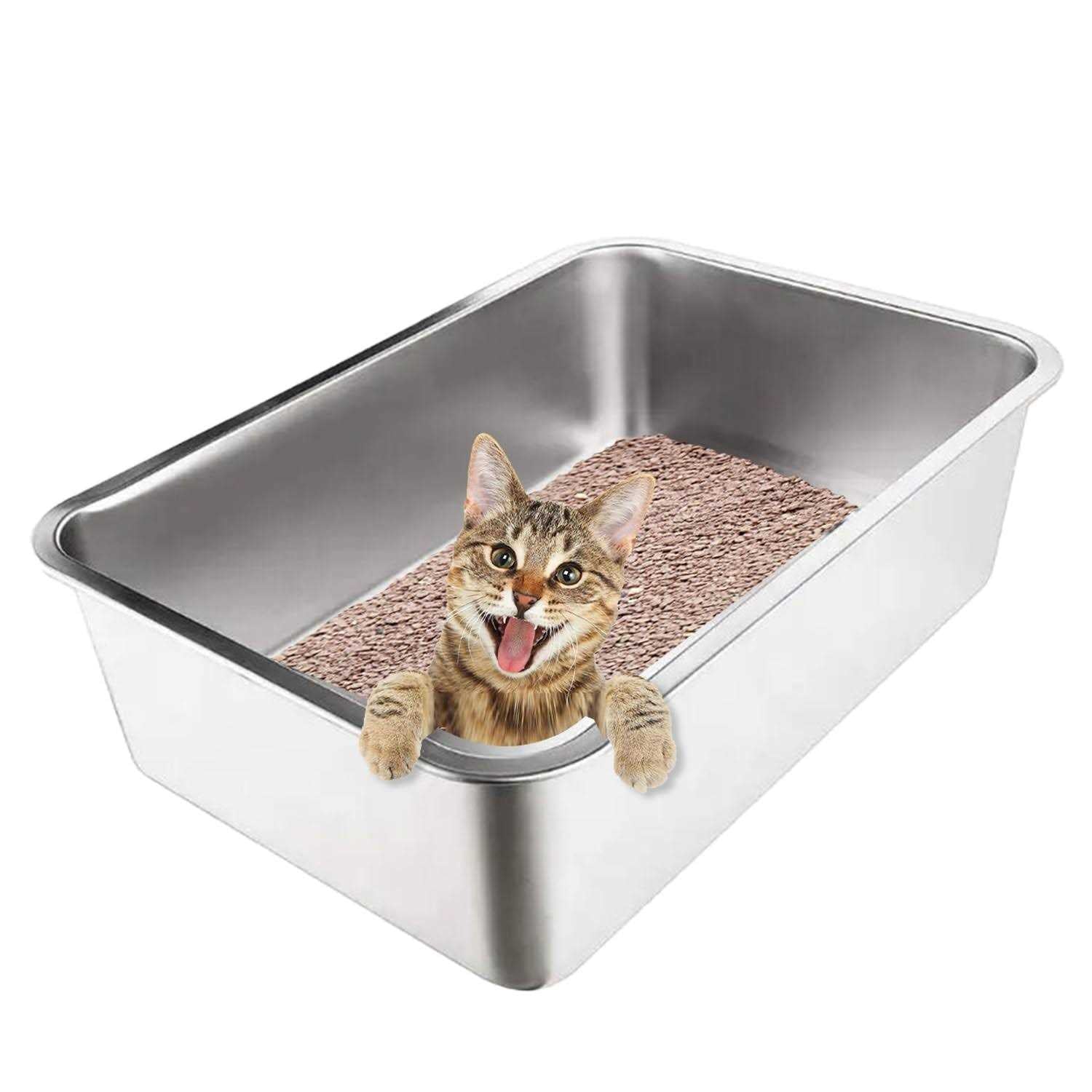 Stainless Steel Cat Litter Box With High Sides A62218