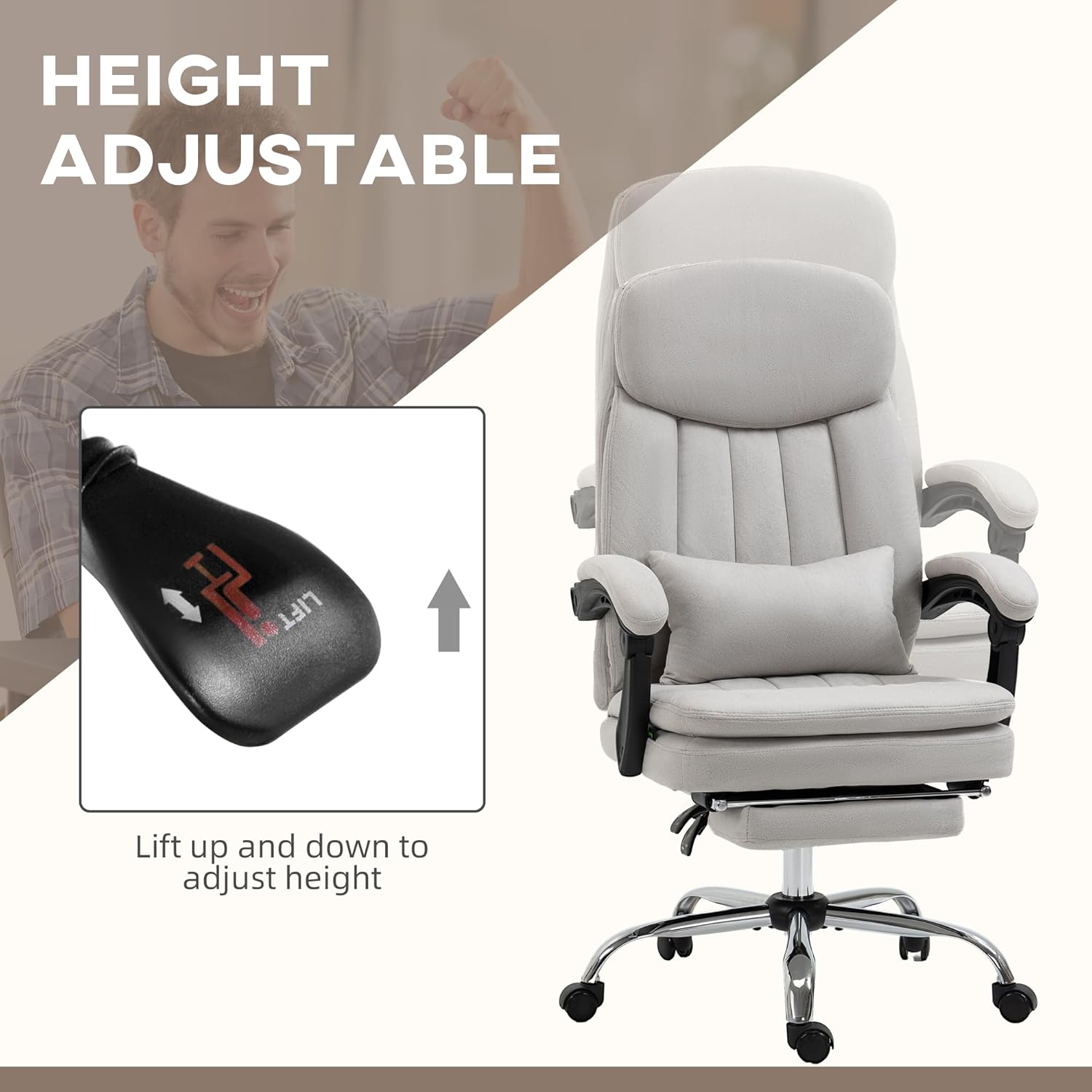 Light Gray Swivel Reclining PU Leather Office Chair V612054