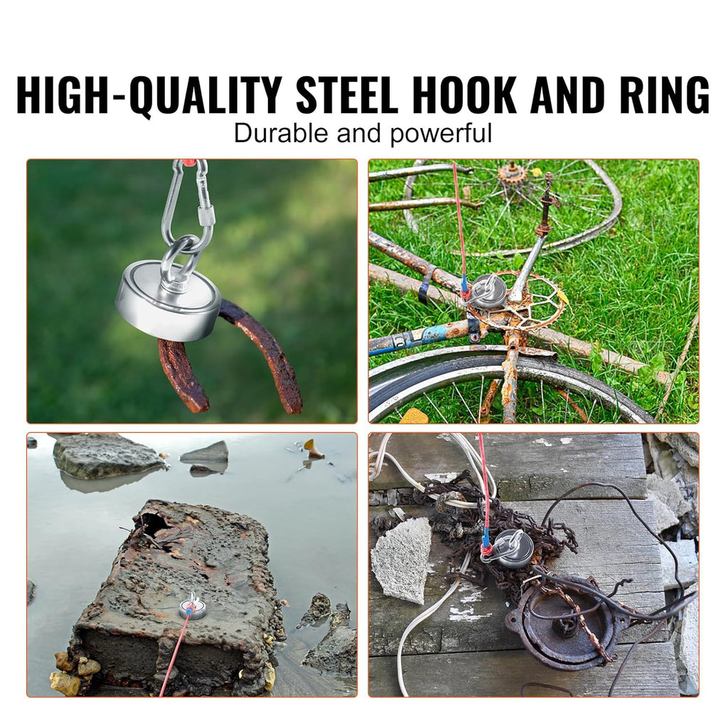 1200 LBS Double Sided Neodymium Magnet Fishing Kit with 65 FT Rope O4083