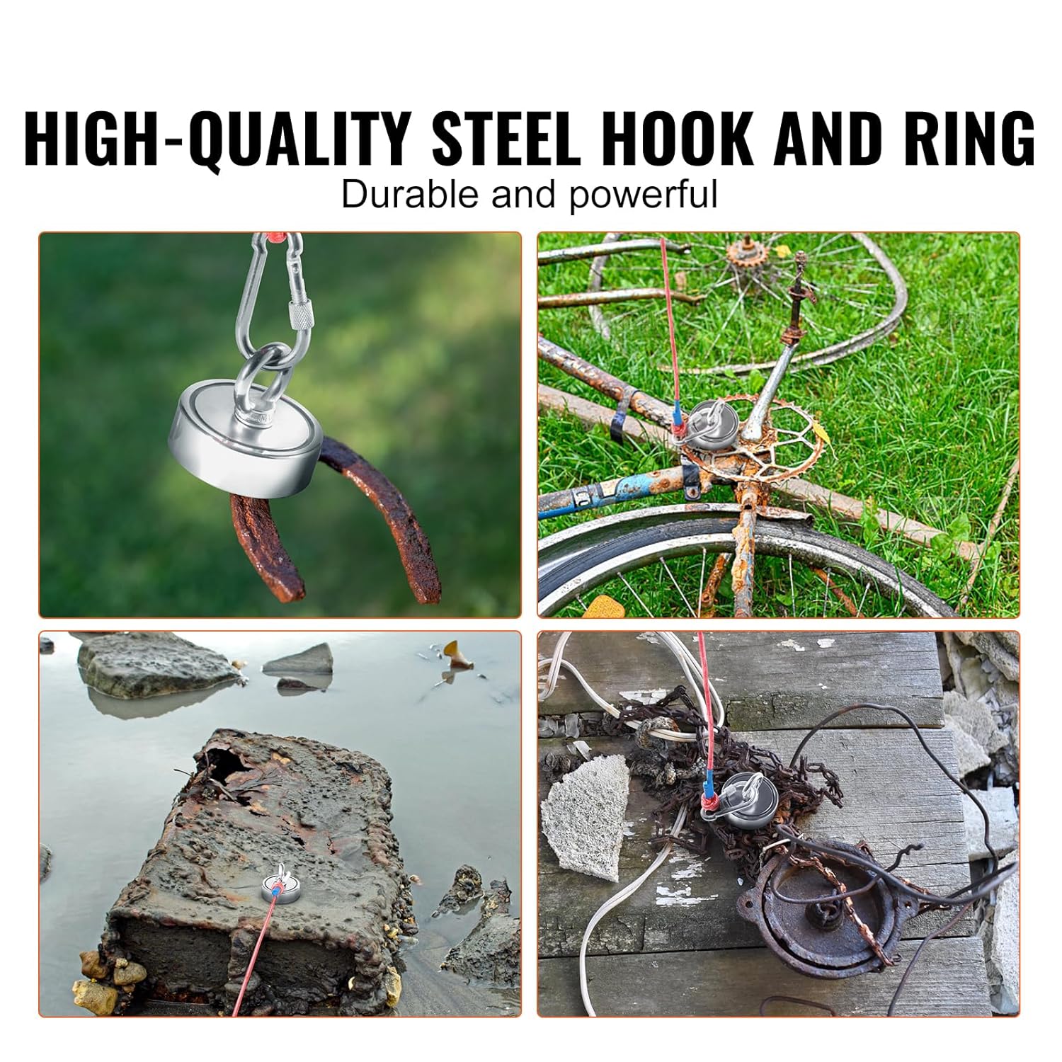 1200 LBS Double Sided Neodymium Magnet Fishing Kit with 65 FT Rope O4083