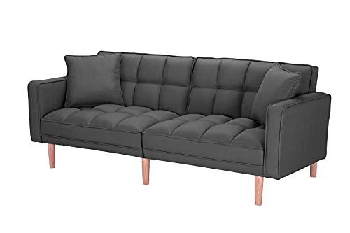 75" Linen Upholstered Convertible Futon Sofa Bed with Two Pillows A408811