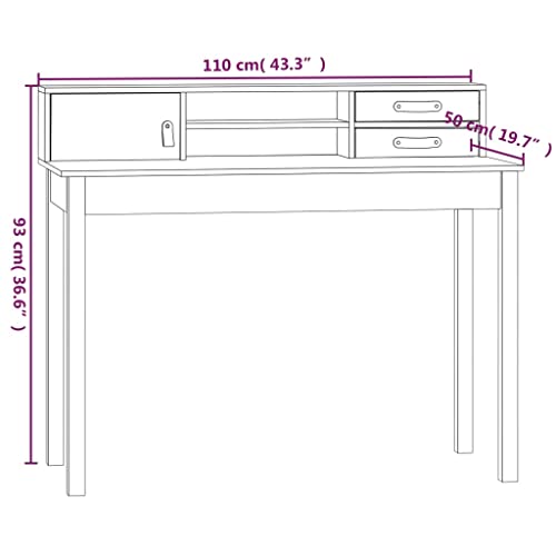 43.3"x19.7"x36.6" Solid Wood Pine Desk R254