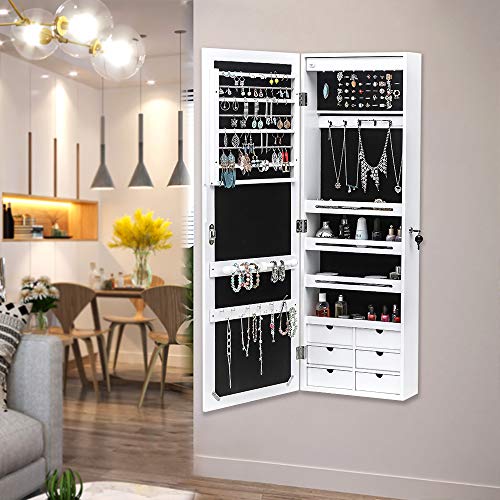 Jewelry Armoire with 8 LEDs, Lockable Large Storage Jewelry Cabinet, White D82004