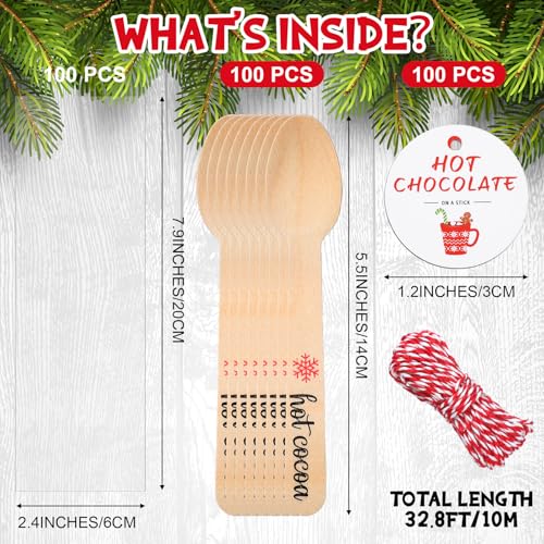 100 Set Christmas Wooden Spoons with Tag Bag Rope R692