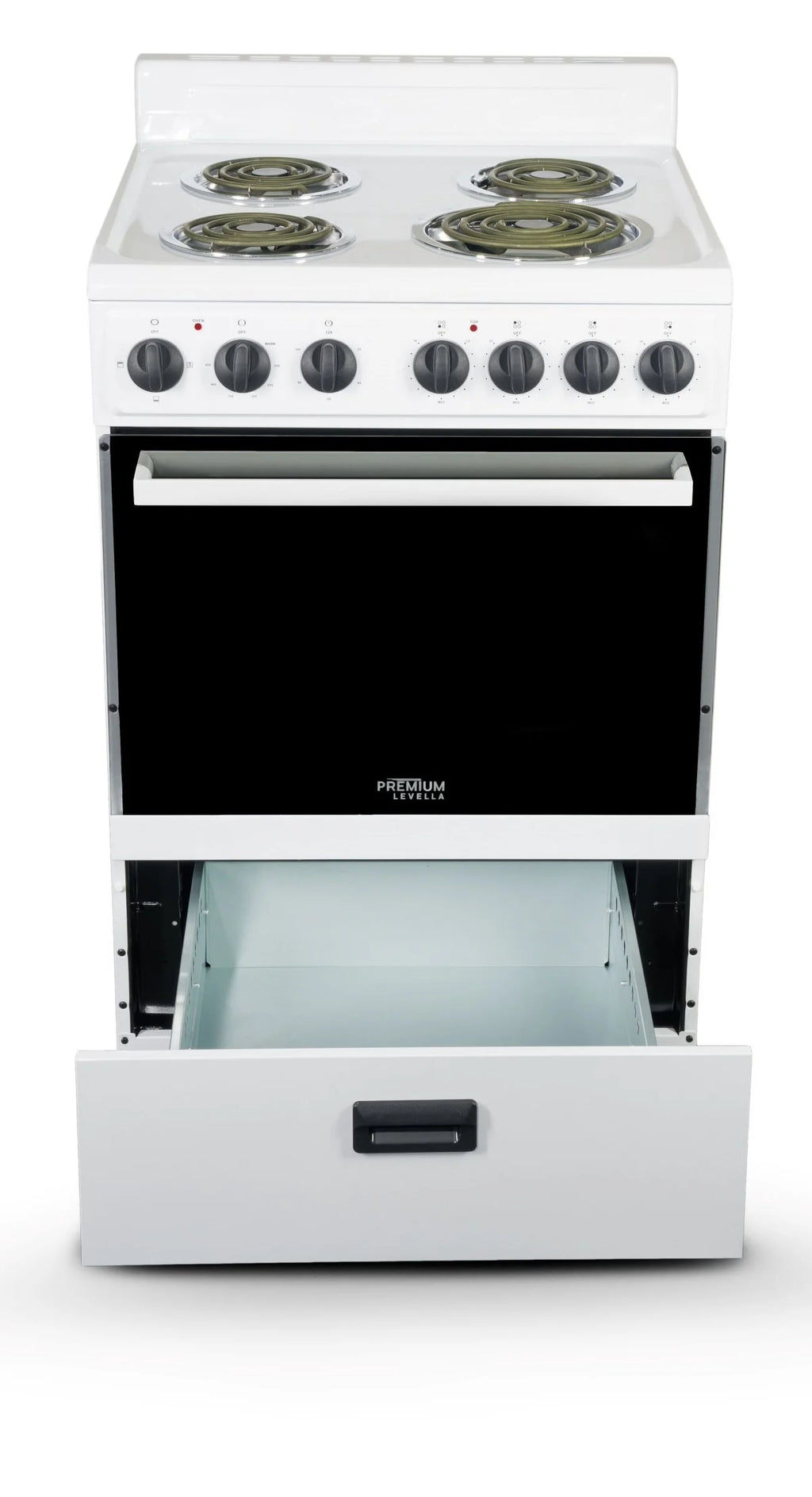 White 24 in 2.7 cu ft Single Oven Electric Range with 4 Burners and Storage Drawer X7903