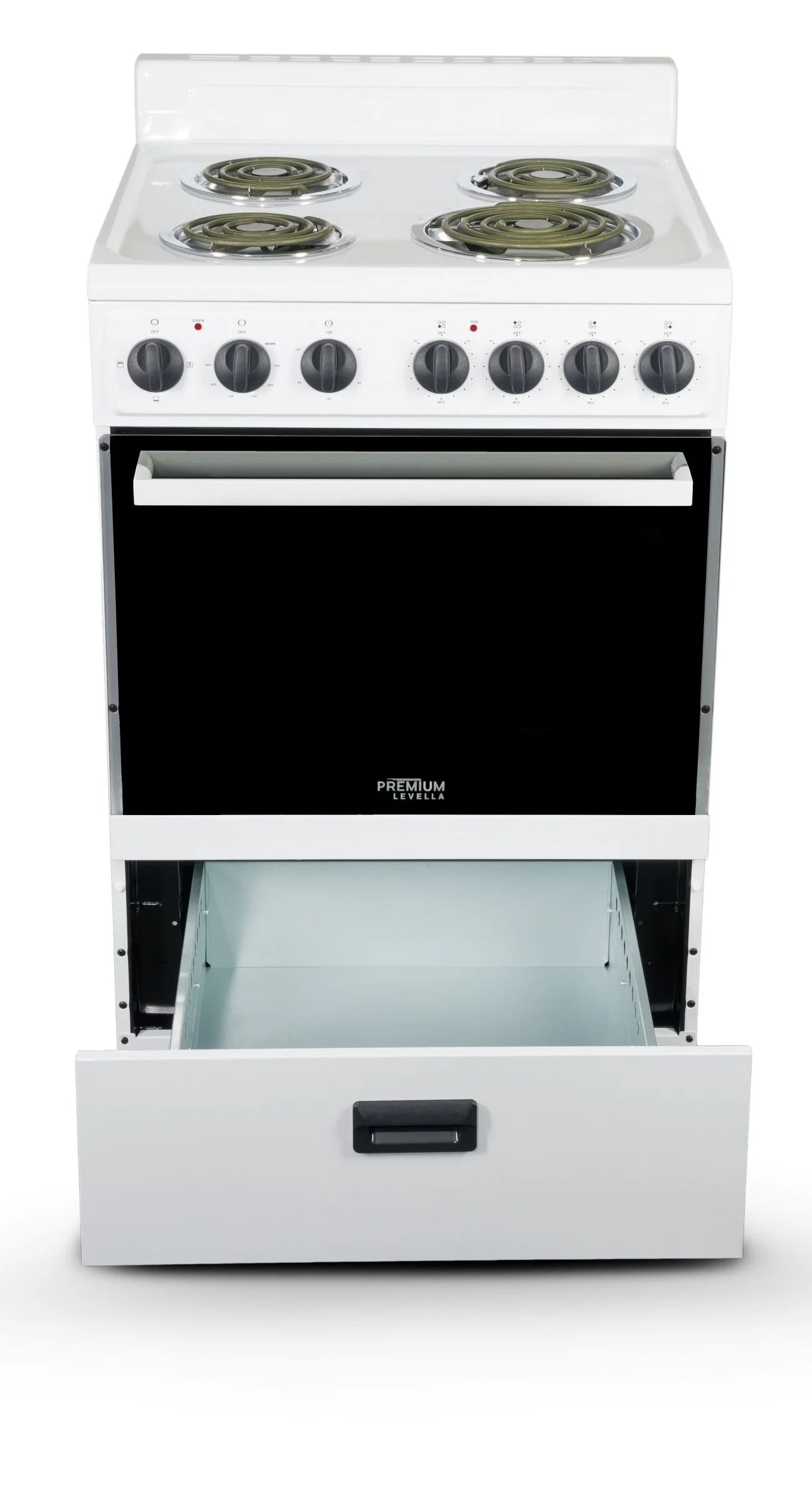 White 24 in 2.7 cu ft Single Oven Electric Range with 4 Burners and Storage Drawer X7903