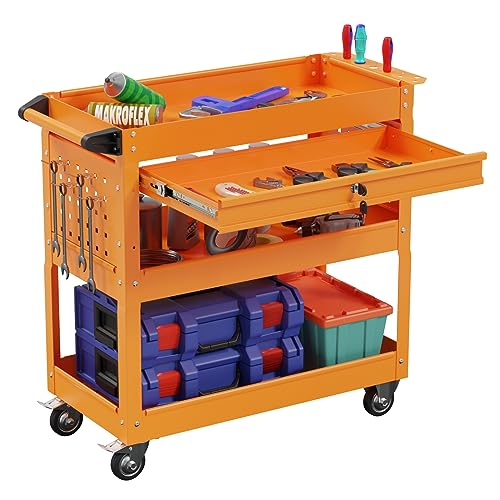 3-Tier Heavy Duty Utility Cart with Drawer, 350 Lbs Load Capacity (Black) M144668