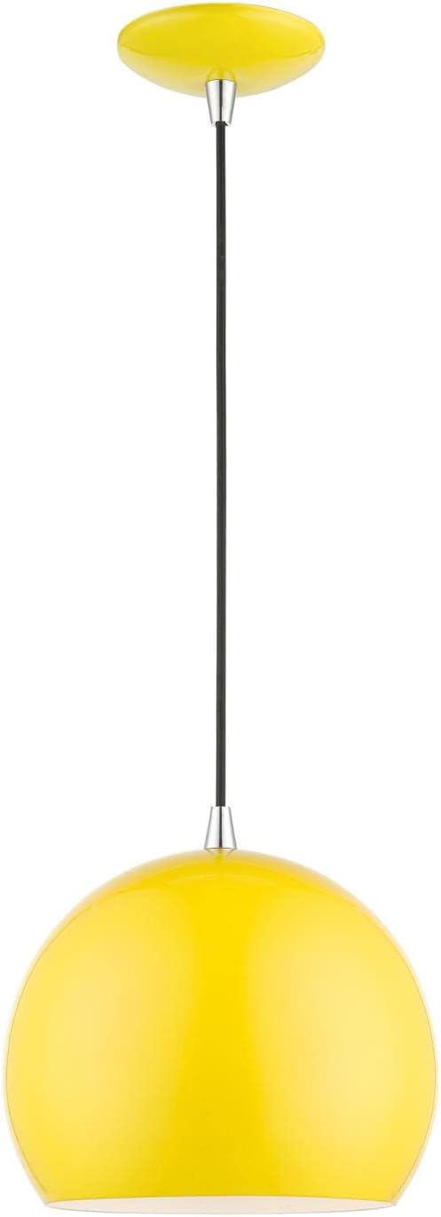 1 Light Globe Pendant, Shiny Yellow/Polished Chrome, 15 Inches Tall, 10 Inches Wide M562851