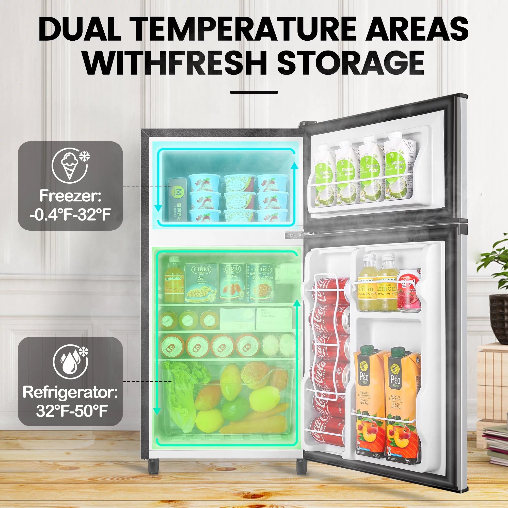 Two Door Mini Fridge with Freezer, 3.5 Cu ft N651609