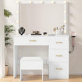 White Vanity Desk with LED Mirror and 4 Drawers T668