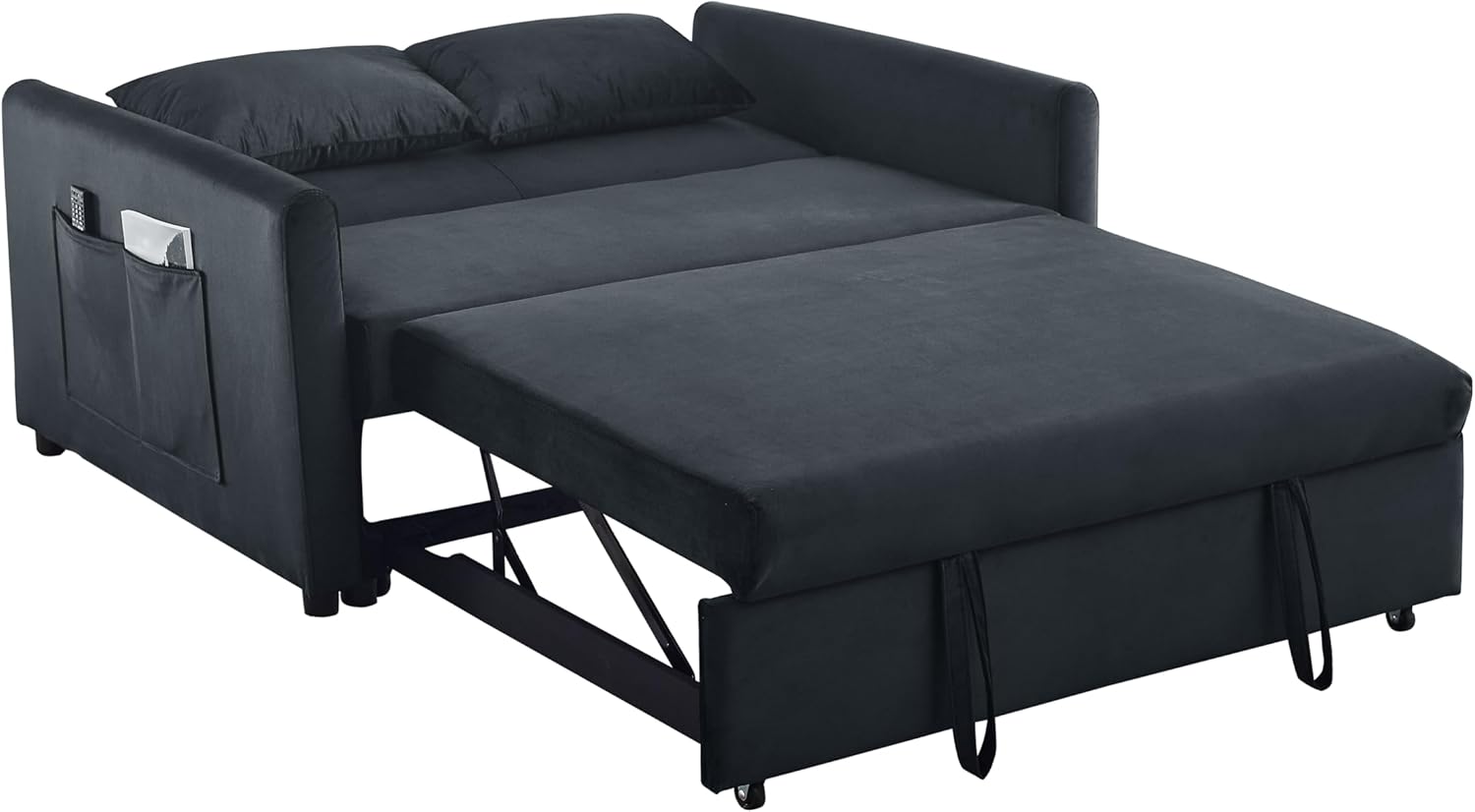 Black Velvet Convertible Sleeper Sofa with Pullout Bed J75296
