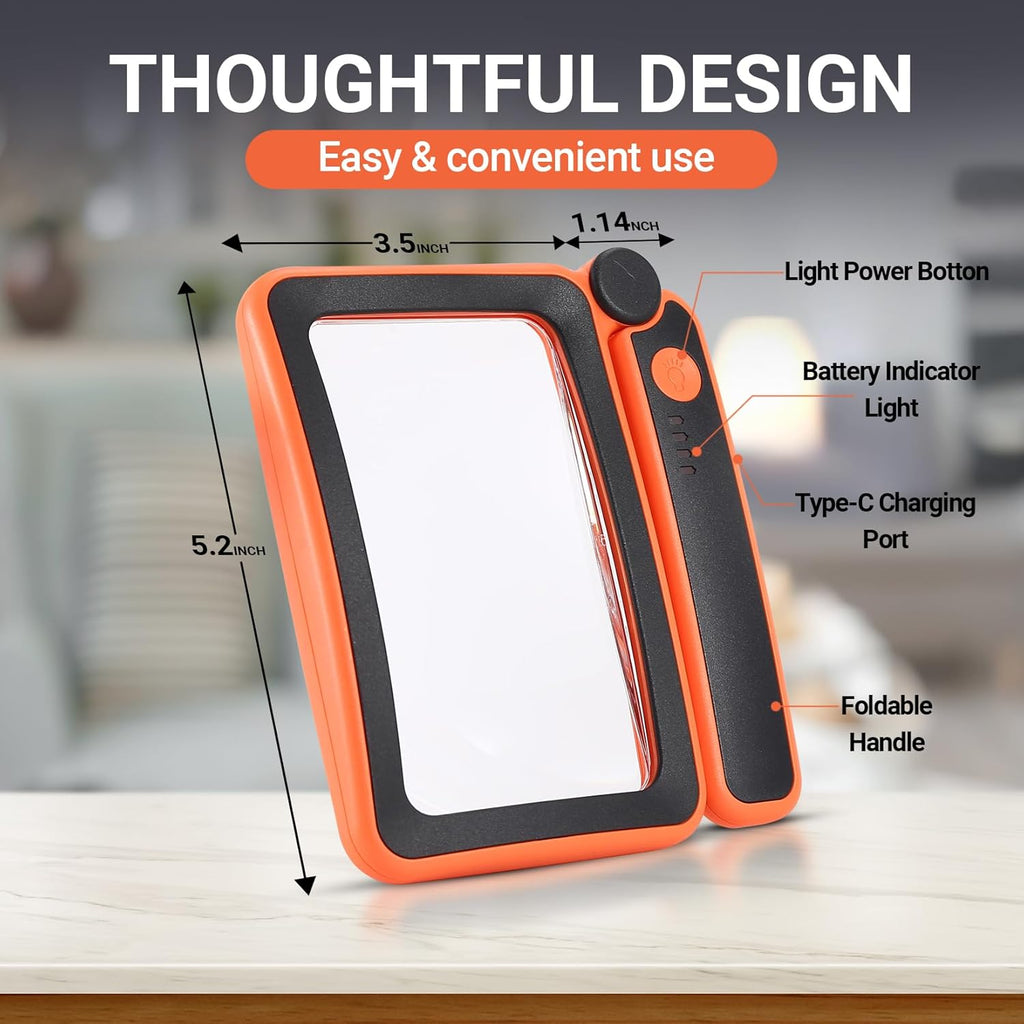 Rechargeable LED Magnifying Glass 5X Folding Rectangular Handheld Lighted Magnifier K10838