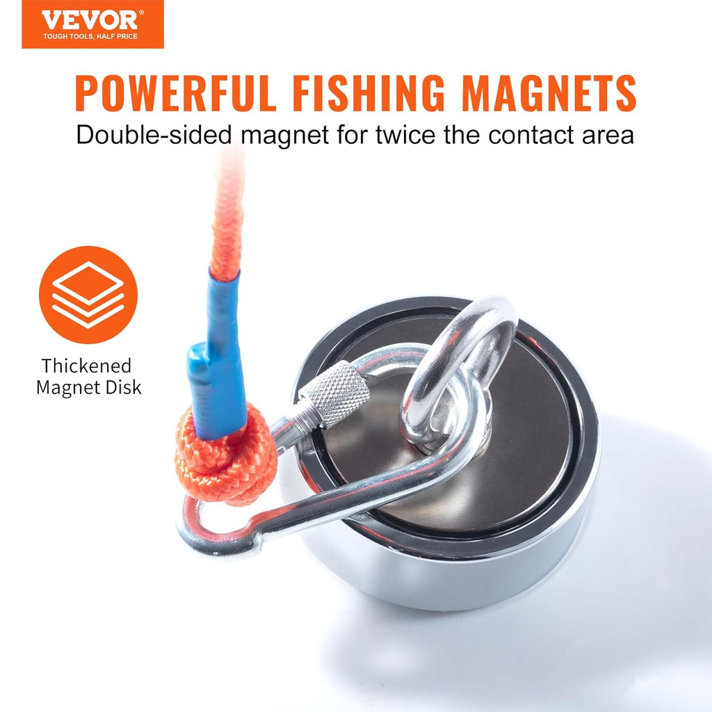 1200 LBS Double Sided Neodymium Magnet Fishing Kit with 65 FT Rope O4083