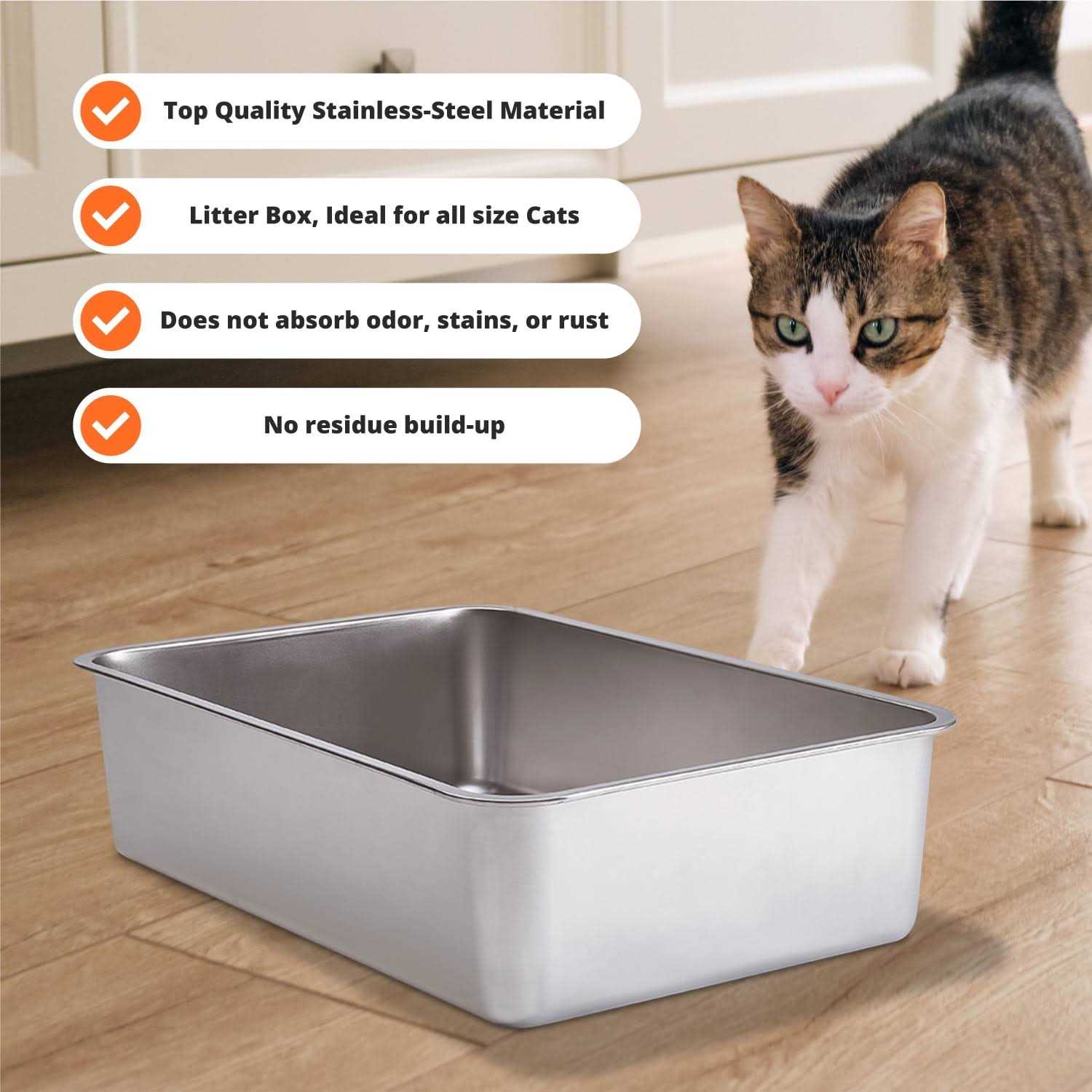 Stainless Steel Cat Litter Box With High Sides A62218