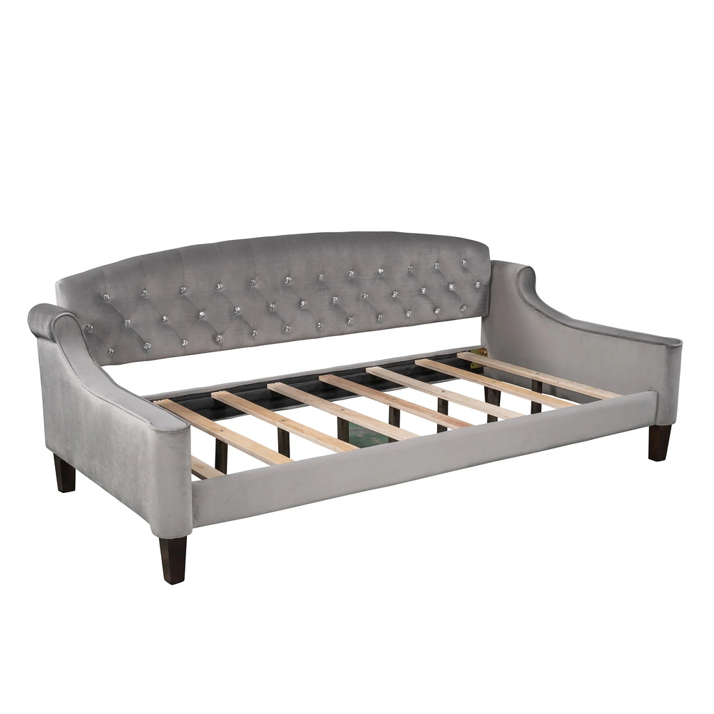Twin Size Tufted Button Daybed Gray I3615