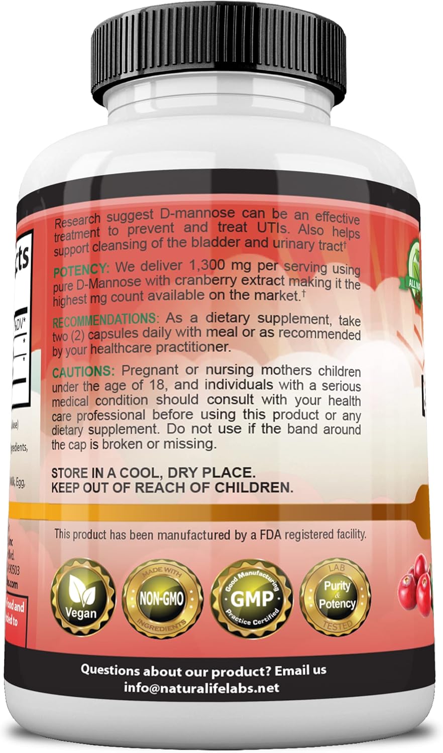 100 Veggie Capsules D-Mannose 1,300 mg with Cranberry Extract J137679