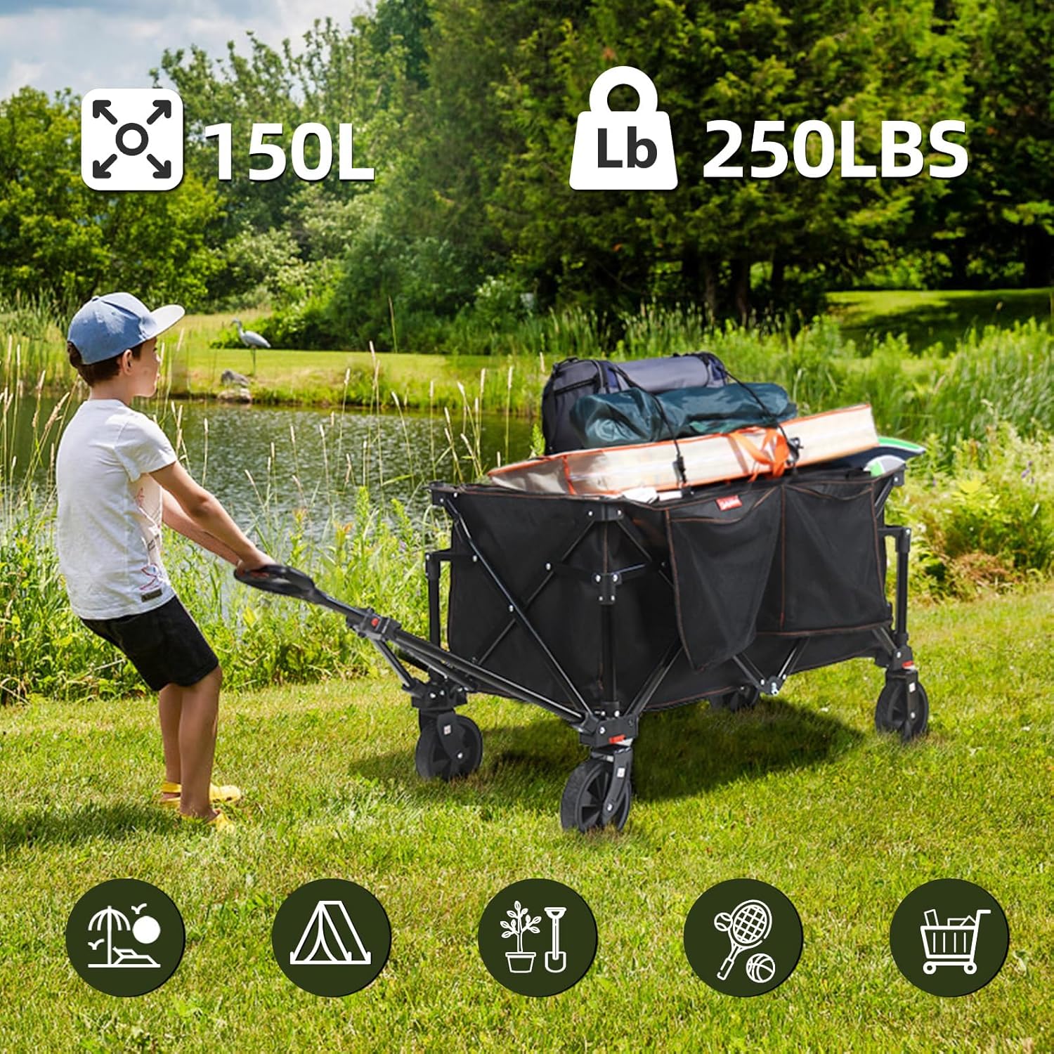 Black Collapsible Folding Utility Wagon Cart W29331